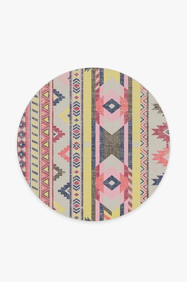 Kilim Batik Pink Rug 6' Round | Stain-Resistant