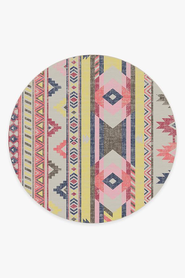Kilim Batik Pink Rug 8' Round | Stain-Resistant