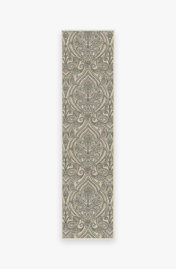 Lacis Damask Black & Ivory Rug 2.5'x10' | Stain-Resistant