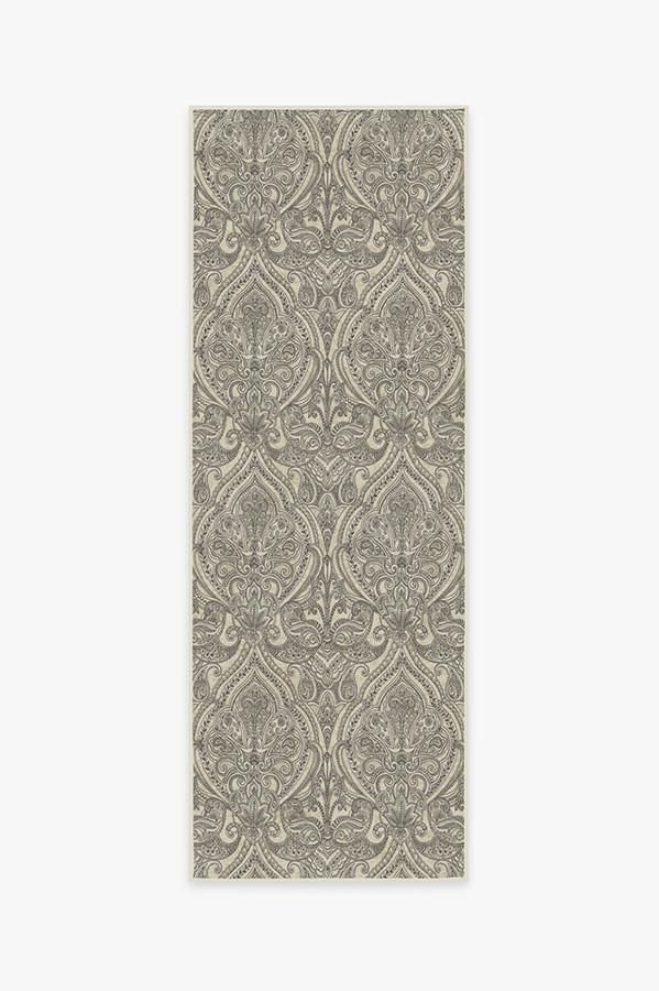 Lacis Damask Black & Ivory Rug 2.5'x7' | Stain-Resistant