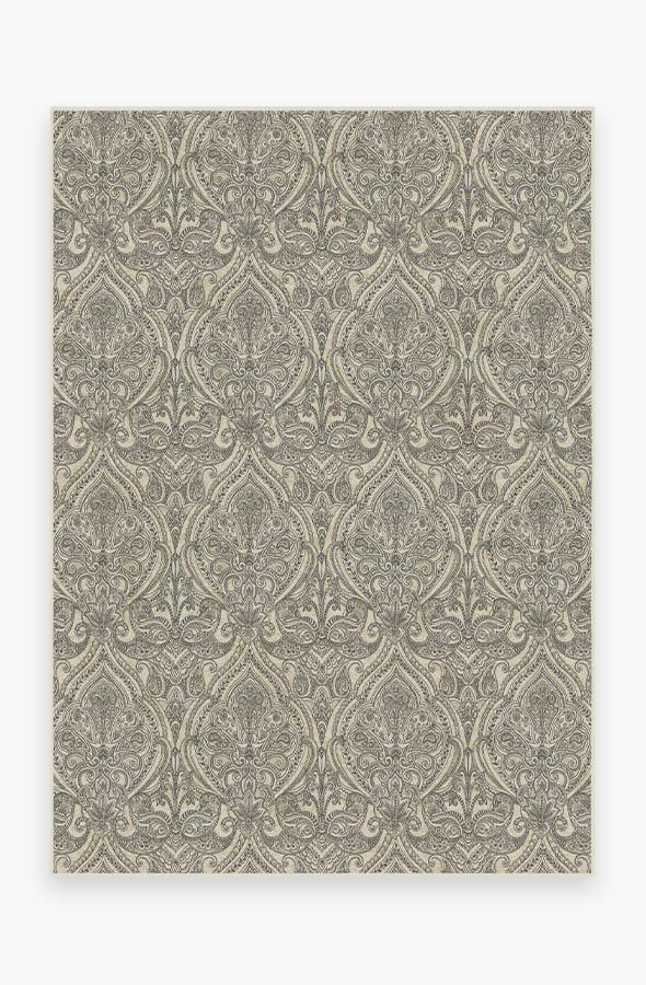 Lacis Damask Black & Ivory Rug 5'x7' | Stain-Resistant