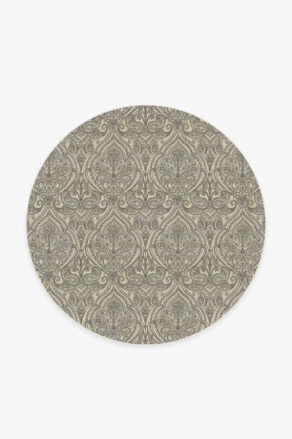 Lacis Damask Black & Ivory Rug 6' Round | Stain-Resistant