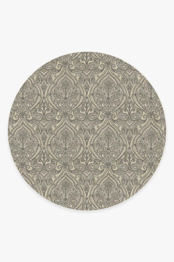 Lacis Damask Black & Ivory Rug 8' Round | Stain-Resistant