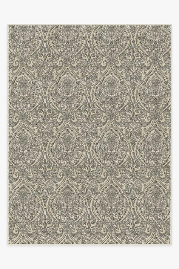 Lacis Damask Black & Ivory Rug 9'x12' | Stain-Resistant