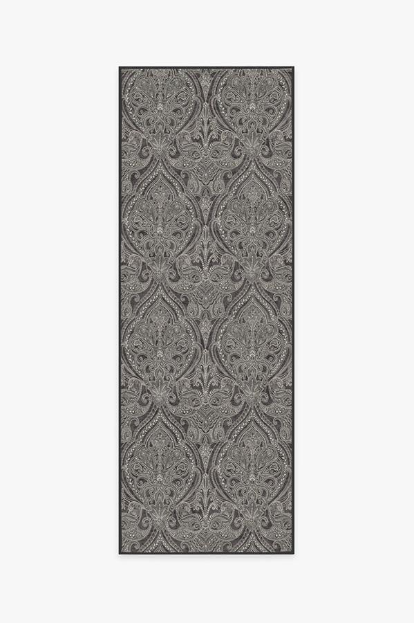 Lacis Damask Charcoal Rug 2.5'x7' | Stain-Resistant