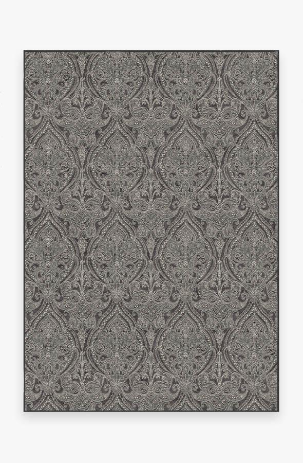 Lacis Damask Charcoal Rug 5'x7' | Stain-Resistant