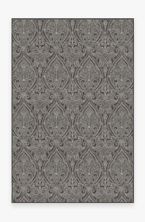 Lacis Damask Charcoal Rug 6'x9' | Stain-Resistant