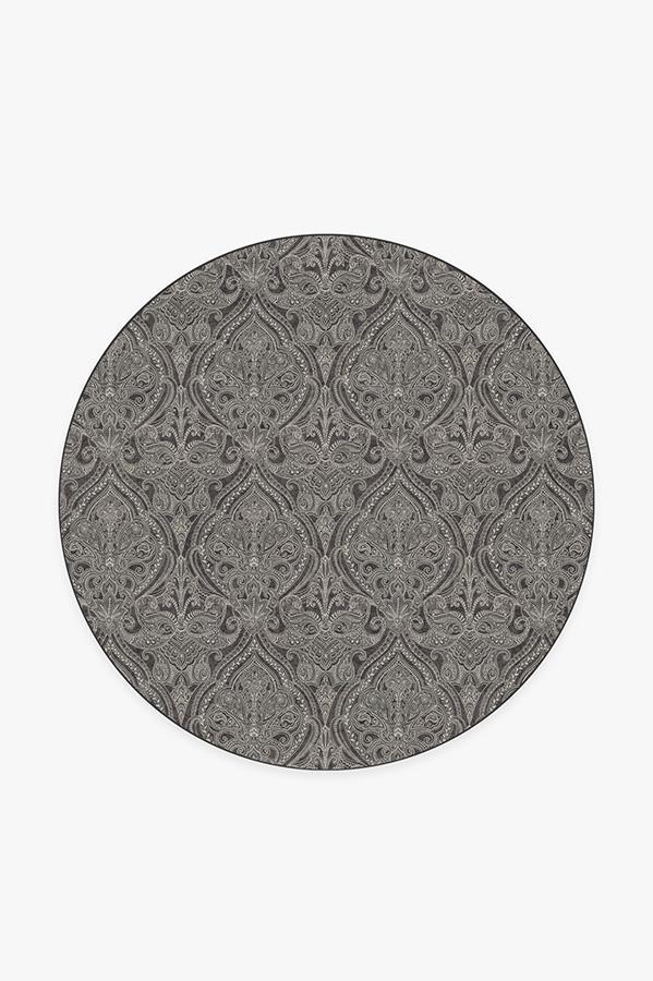 Lacis Damask Charcoal Rug 6' Round | Stain-Resistant