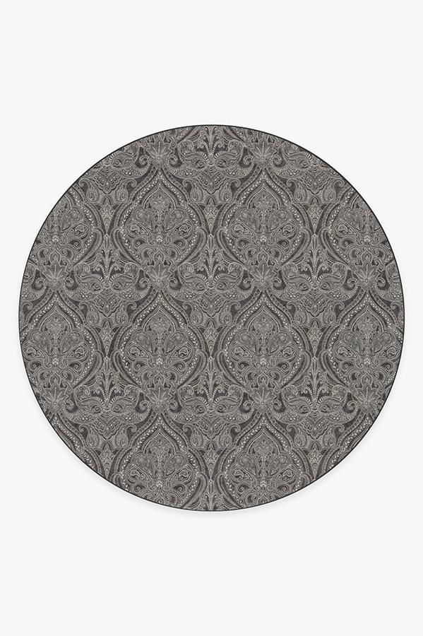 Lacis Damask Charcoal Rug 8' Round | Stain-Resistant