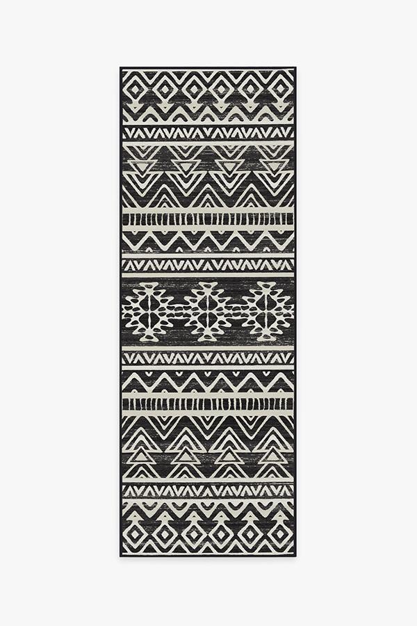 Linear Aztec Black Rug 2.5'x10' | Stain-Resistant