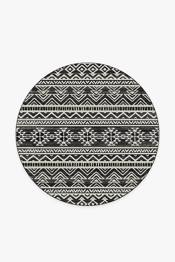 Linear Aztec Black Rug 6' Round | Stain-Resistant