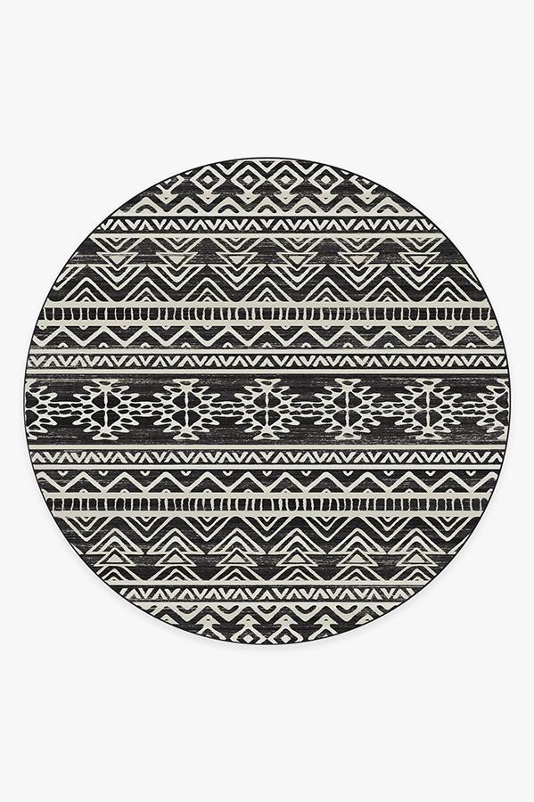 Linear Aztec Black Rug 8' Round | Stain-Resistant