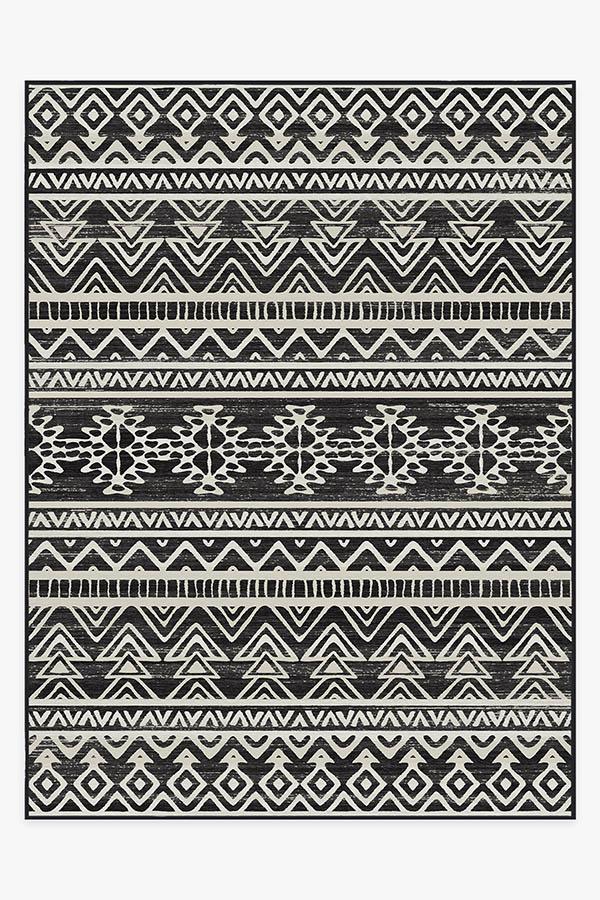 Linear Aztec Black Rug 9'x12' | Stain-Resistant
