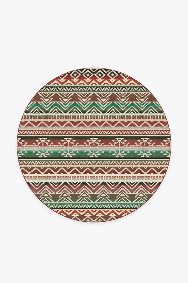 Linear Aztec Holiday Rug 6' Round | Stain-Resistant