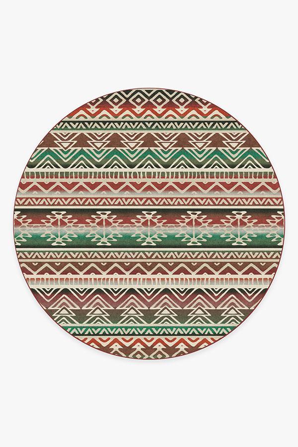 Linear Aztec Holiday Rug 8' Round | Stain-Resistant