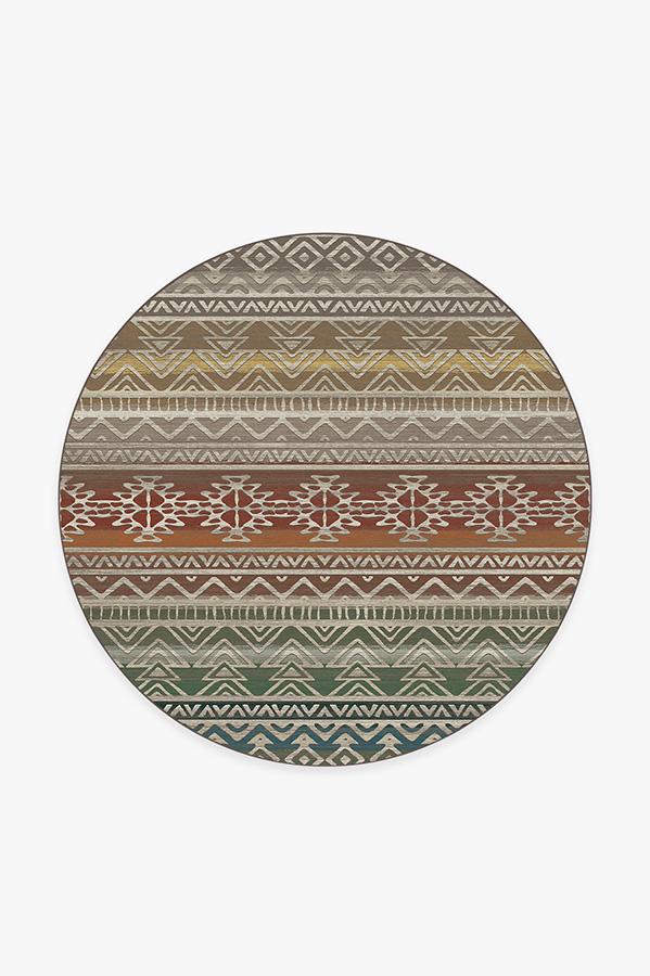 Linear Aztec Multicolor Rug 6' Round | Stain-Resistant