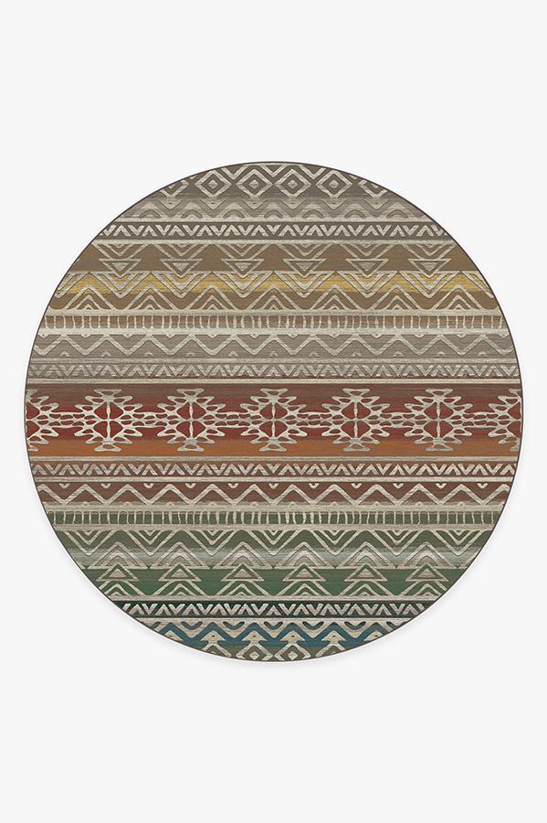 Linear Aztec Multicolor Rug 8' Round | Stain-Resistant