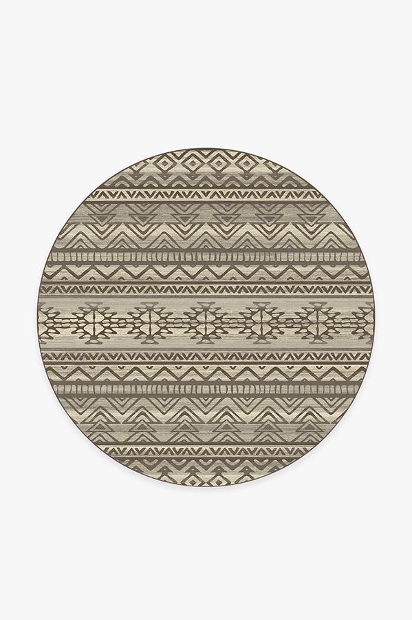 Linear Aztec Neutral Rug 6' Round | Stain-Resistant