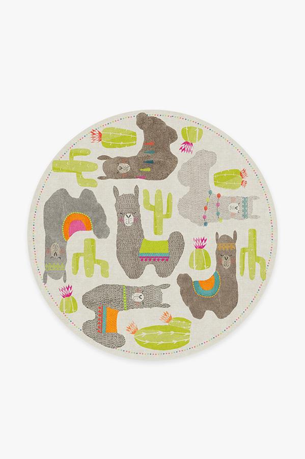 Llama Fun Natural Rug 6' Round | Stain-Resistant