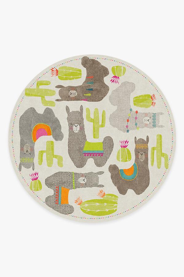 Llama Fun Natural Rug 8' Round | Stain-Resistant