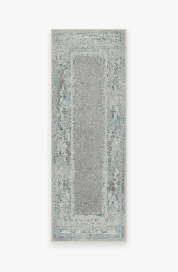 Lunja Border Teal Blue Rug 2.5'x7' | Stain-Resistant