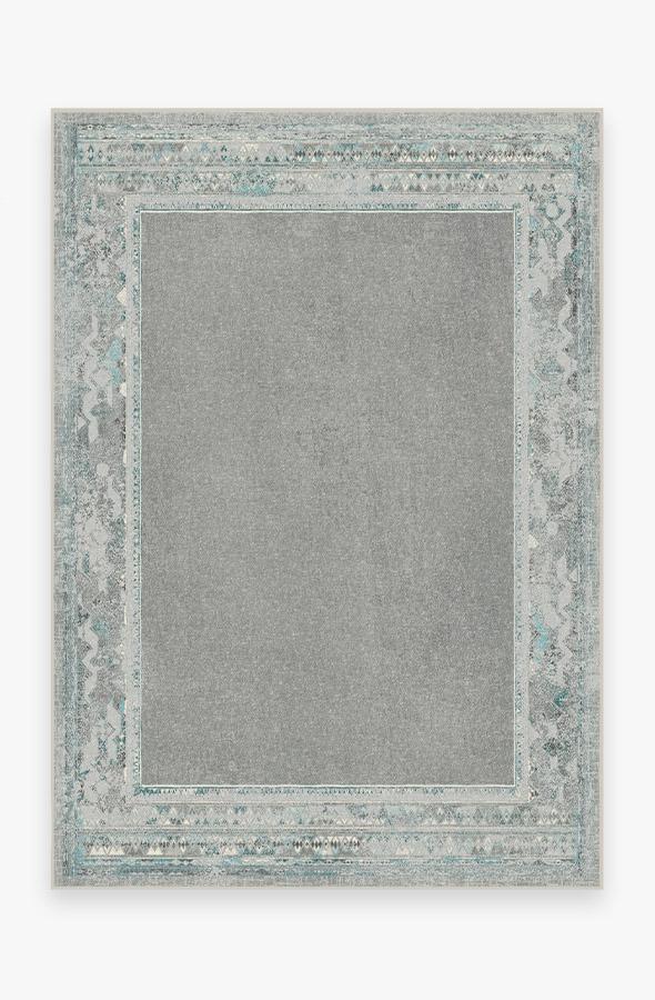 Lunja Border Teal Blue Rug 5'x7' | Stain-Resistant