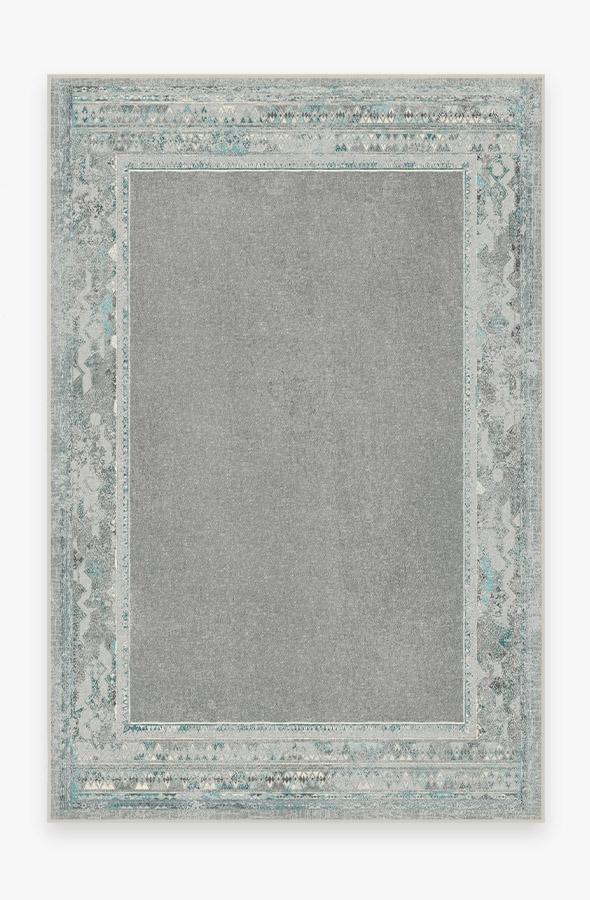 Lunja Border Teal Blue Rug 6'x9' | Stain-Resistant