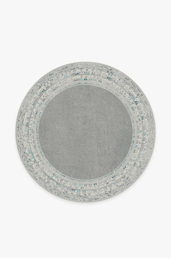 Lunja Border Teal Blue Rug 6' Round | Stain-Resistant