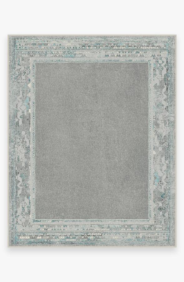 Lunja Border Teal Blue Rug 8'x10' | Stain-Resistant