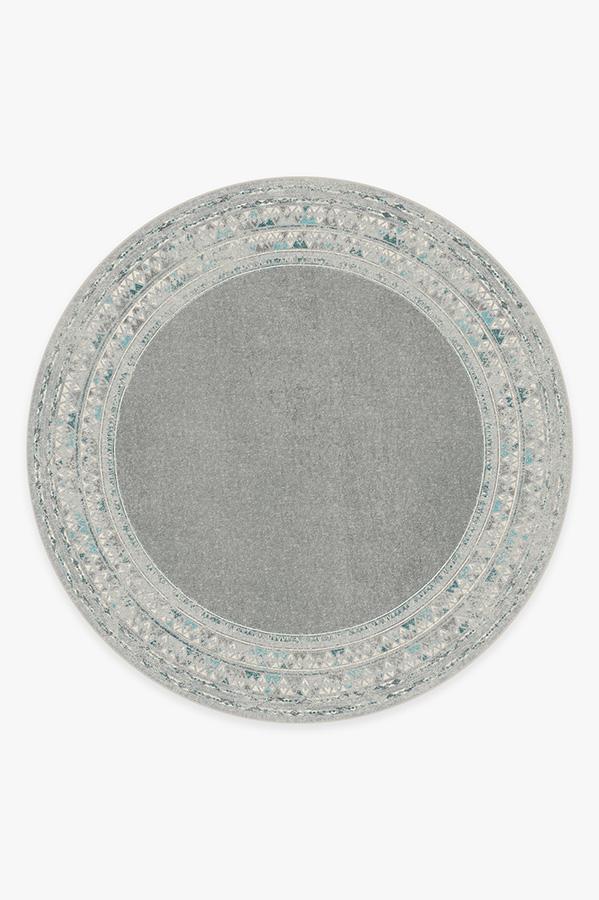 Lunja Border Teal Blue Rug 8' Round | Stain-Resistant