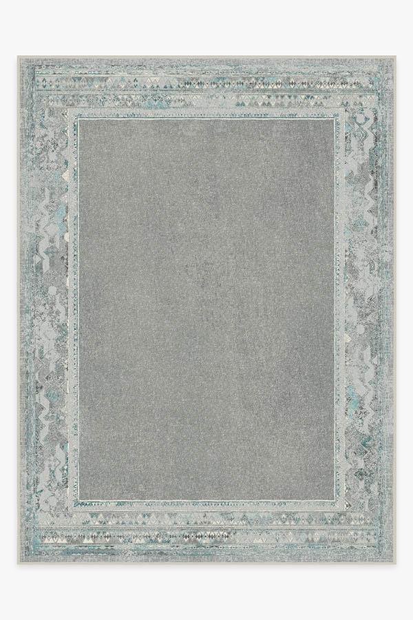 Lunja Border Teal Blue Rug 9'x12' | Stain-Resistant