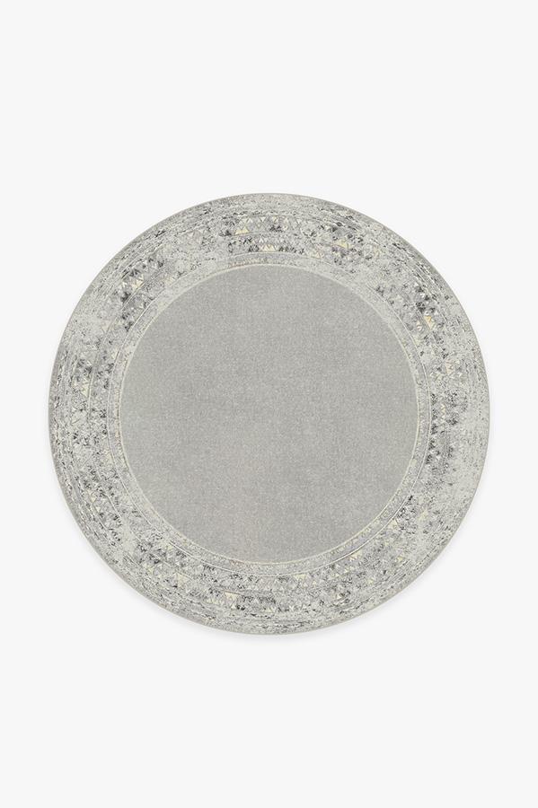 Lunja Border Yellow Grey Rug 6' Round | Stain-Resistant