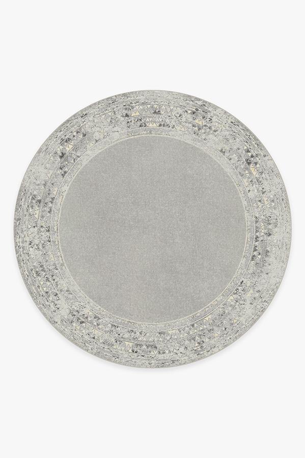 Lunja Border Yellow Grey Rug 8' Round | Stain-Resistant