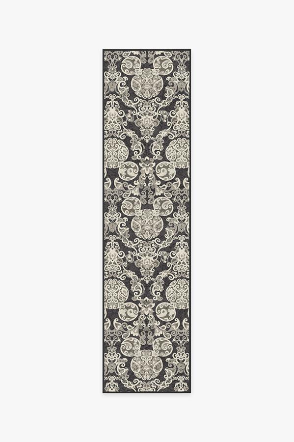 Mickey Damask Charcoal Rug 2.5'x10' | Stain-Resistant