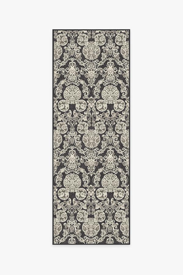 Mickey Damask Charcoal Rug 2.5'x7' | Stain-Resistant