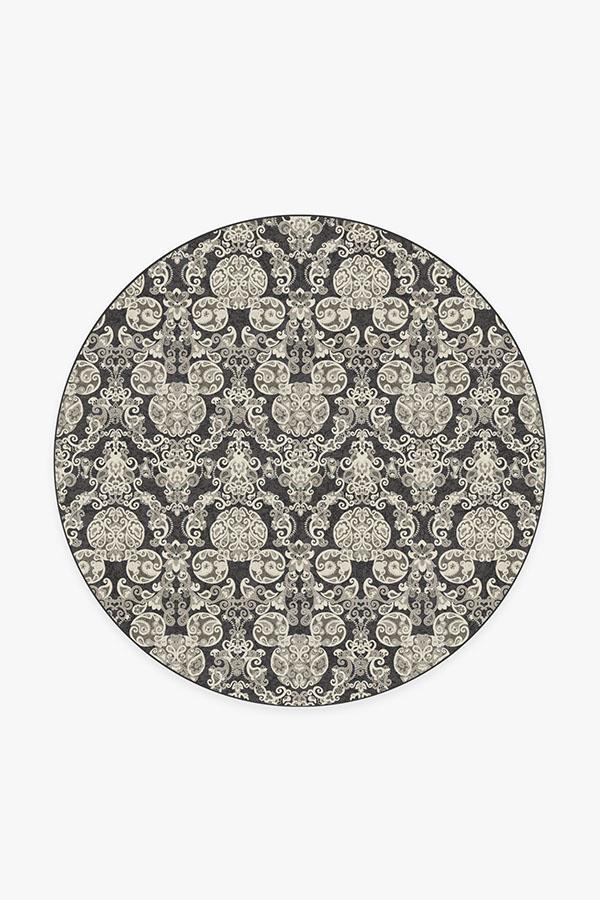 Mickey Damask Charcoal Rug 6' Round | Stain-Resistant