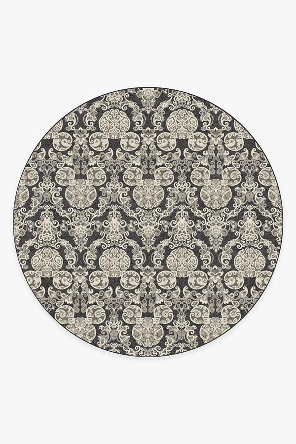 Mickey Damask Charcoal Rug 8' Round | Stain-Resistant