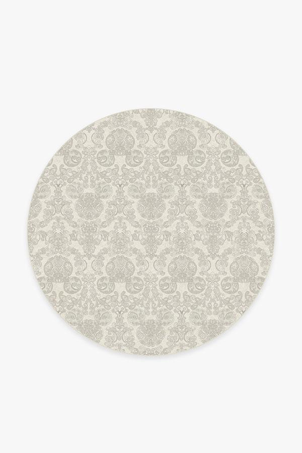 Mickey Damask Light Grey Rug 6' Round | Stain-Resistant