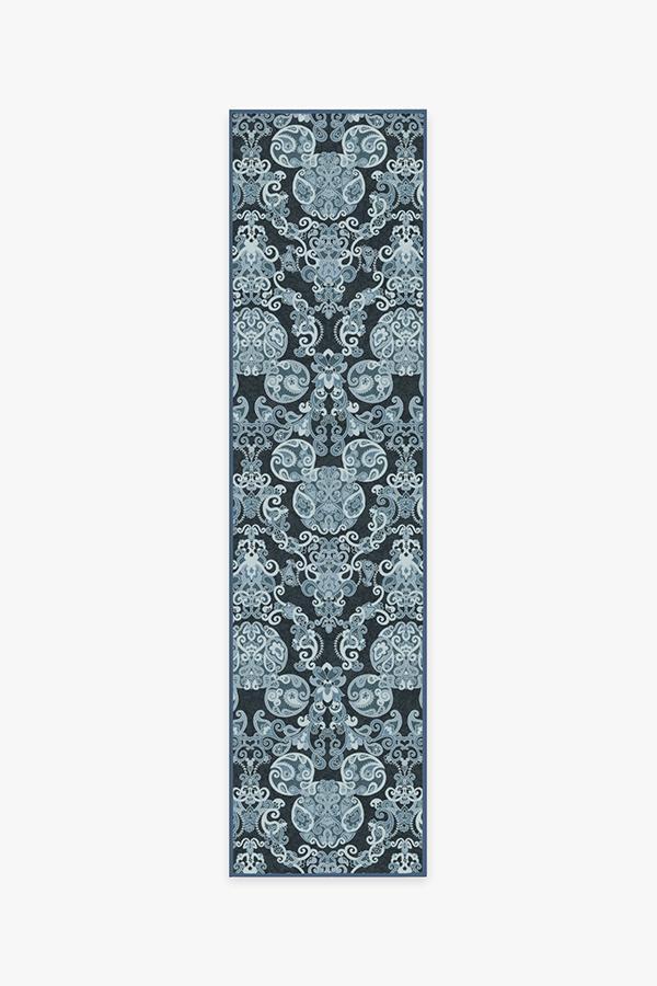 Mickey Damask Navy Rug 2.5'x10' | Stain-Resistant