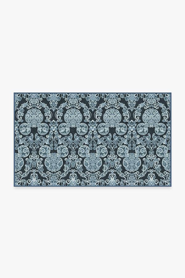 Mickey Damask Navy Rug 3'x5' | Stain-Resistant