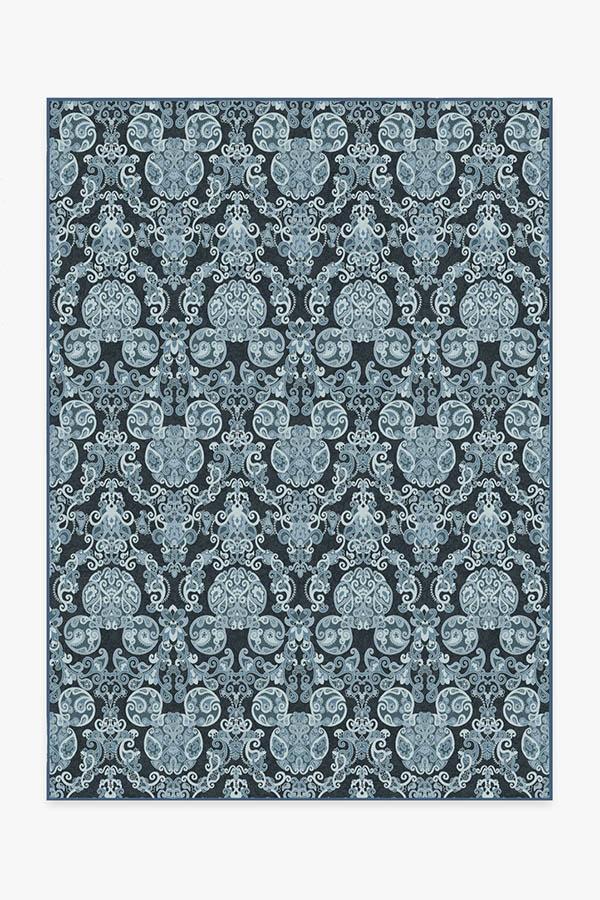 Mickey Damask Navy Rug 5'x7' | Stain-Resistant