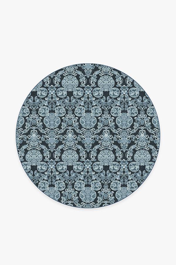 Mickey Damask Navy Rug 6' Round | Stain-Resistant