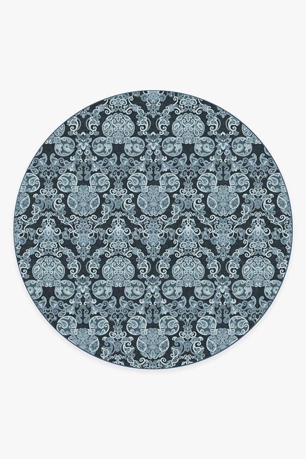 Mickey Damask Navy Rug 8' Round | Stain-Resistant