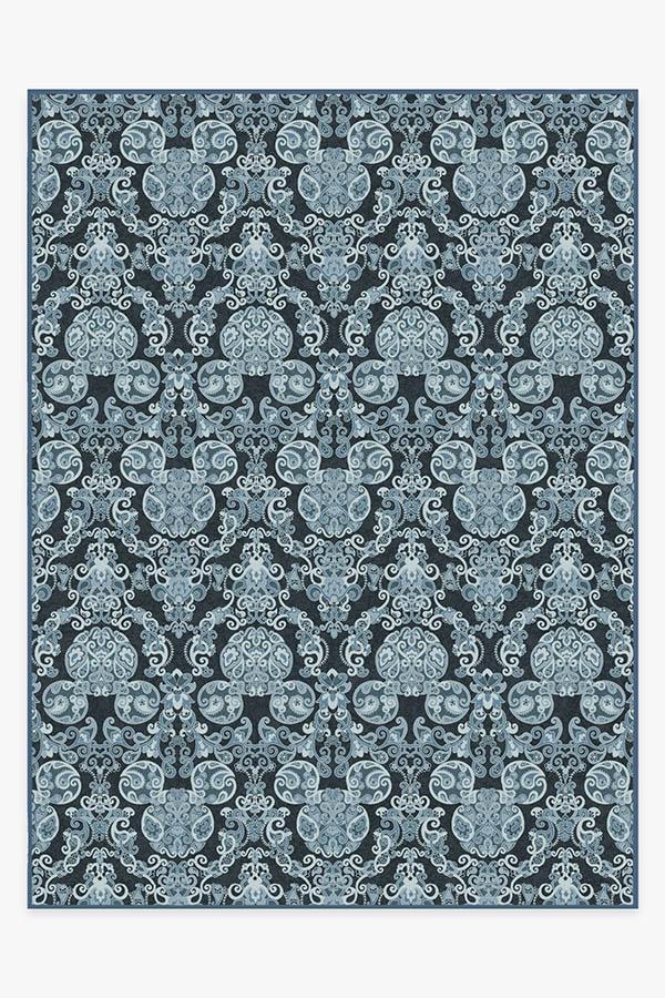 Mickey Damask Navy Rug 9'x12' | Stain-Resistant