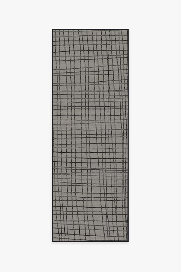 Modern Grid Grey Rug 2.5'x7' | Stain-Resistant