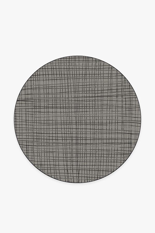 Modern Grid Grey Rug 6' Round | Stain-Resistant