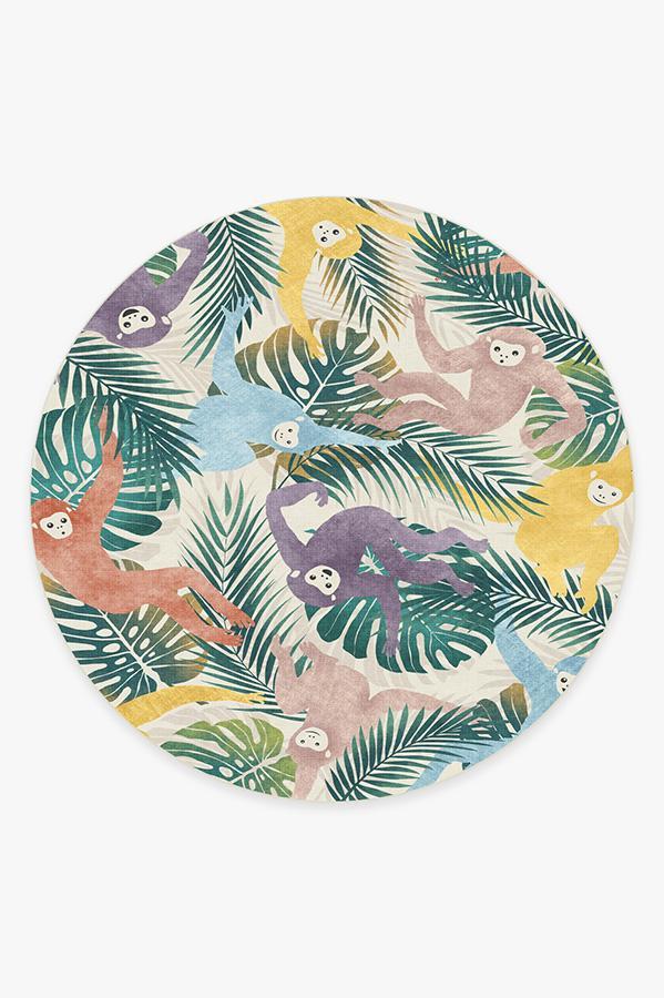 Monkey Mania Multicolor Rug 8' Round | Stain-Resistant
