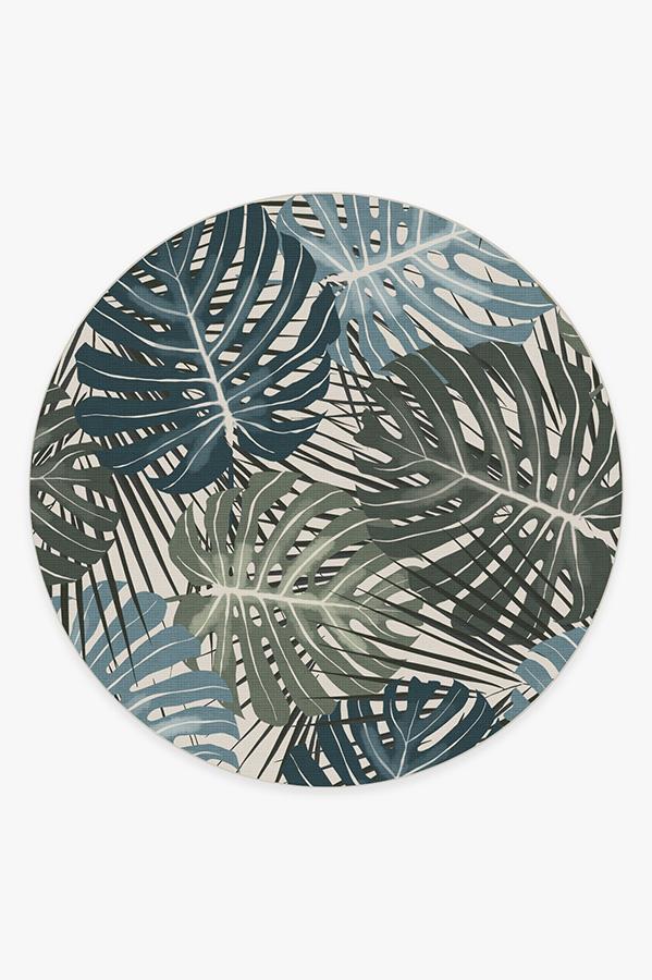 Monstera Jade Rug 8' Round | Stain-Resistant