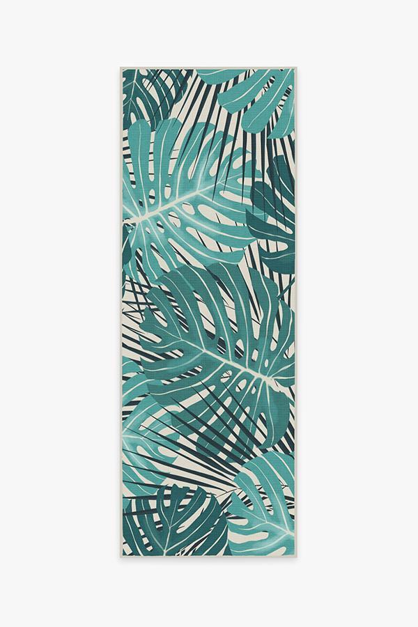Monstera Teal Rug 2.5'x7' | Stain-Resistant