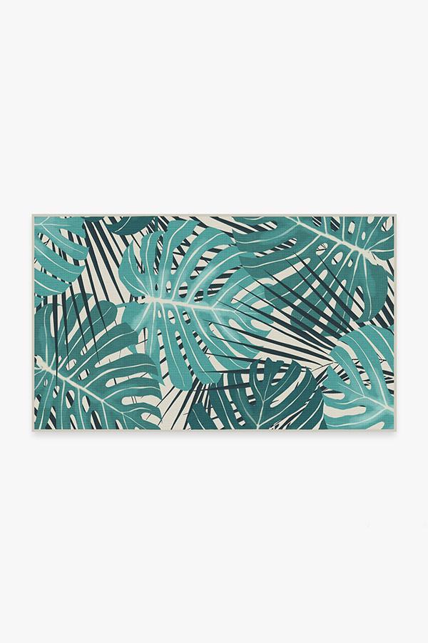 Monstera Teal Rug 3'x5' | Stain-Resistant